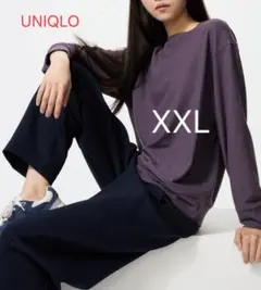 新品　ユニクロ　ソフトニットフリースクルーネックTシャツ　XXL　パープル