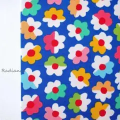 383.レトロなお花 USAコットン シーチング はぎれ生地 ブルー 青