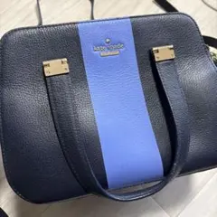 美品！kate spade 2way シボ革 レザー ネイビー ショルダーバッグ 