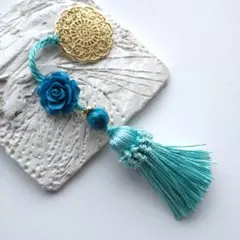帯飾り　ブルーローズ　根付　タッセル