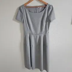 グレー 半袖 ひざ丈ワンピース 11号