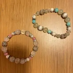 ローズクォーツ・アクアマリン ブレスレット 2本セット