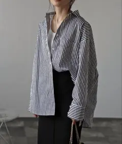 【新品】Bonjour Sagan コットンストライプポケットシャツ ブラック