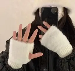 Shein ホワイトファー指なし手袋 フリーサイズ