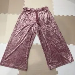 ジーユー　ピンク ベルベット風ガウチョパンツ リボン付き