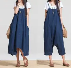 デニムワンピ　オールインワン　サロペット　2WAY サルエルパン