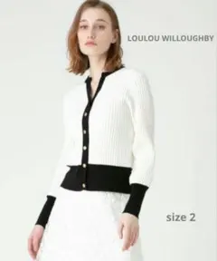 1度着用　LOULOU WILLOUGHBYバイカラーキーネックカーディガン　2のサムネイル