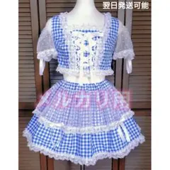 アイドル衣装 ギンガムチェック 青色×白 ハンドメイド オリジナル コスプレ衣装