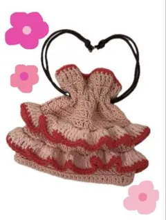 フリル 巾着 ポーチ ピンク 小物入れ ハンドメイド かぎ針編み