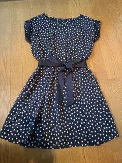 COMME CA ISM ネイビー ベージュドット ワンピース M