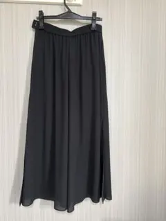 黒 シフォン ワイドパンツ　サイドスリット入り