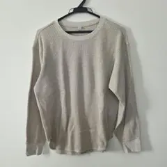 UNIQLO ワッフルクルーネックT 長袖 ベージュ M 470127