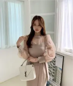 シースルー配色リボンマーメイドワンピース