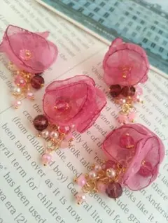 382★2ペア4個オリジナルチャーム、コネクター、チュールフラワー、ビーズ