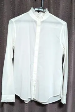 ユニクロホワイト スタンドカラー 長袖シャツSサイズ棉100%