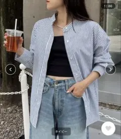 コットンライクバンドカラー袖ボリュームストライプシャツ