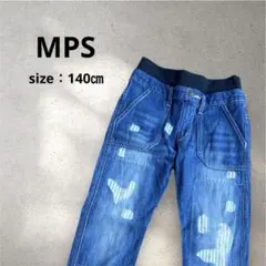 キッズ　デニム　ジーンズ　MPS 140㎝ ブルー　ダメージ加工　ストライプ