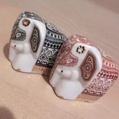 陶器製象の置物 黒赤セット