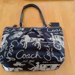 美品　COACH コーチ　 肩掛け　トートバッグ　f14482 馬車柄　ブラック