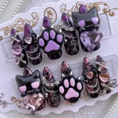 ネイルチップ 量産型 地雷 サブカル 天使界隈 黒 紫 ピンク 猫 肉球 ハート