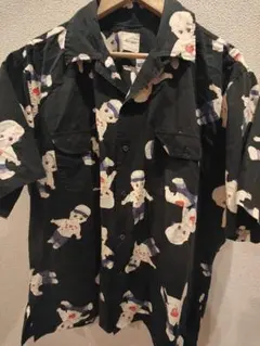 未使用　日本製極美品カールヘルムのベアーカール君総柄の水色長袖シャツ替えボタン付 中古・古着通販】KARL HELMUT (カールヘルム) 総柄オープンカラー