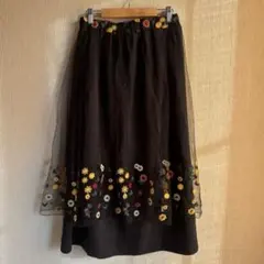 Clice de Paris チュールスカート 黒 花柄 刺繍 古着のサムネイル
