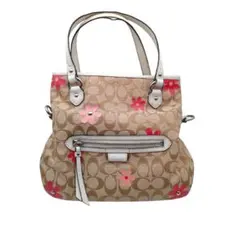 Coach フラワープリント トートバッグ　ショルダーベルト付き
