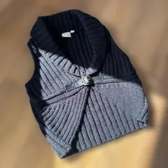 blue seven 黒 リブ編み ベスト