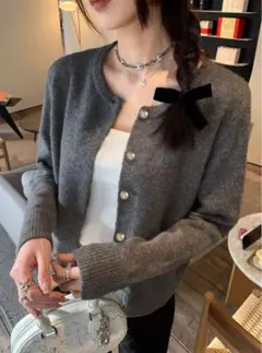 GRL ゴールドボタンクルーネックニットカーディガン[at2579]