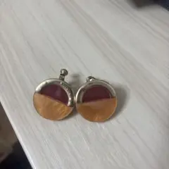 円形 赤オレンジ イヤリング