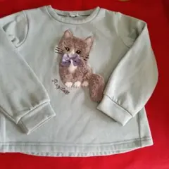 ミントグリーン 猫刺繍 トレーナー