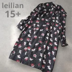 Leilian レリアン　大きいサイズ　花柄ワンピース 15+ ボウタイ　訳あり