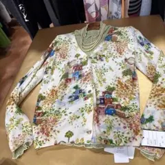 2026梅春　風景柄 長袖薄手wool100%カーディガン　新品