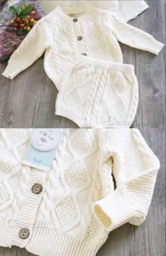 アイボリー ケーブル編み カーディガンセット