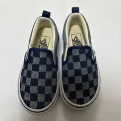 VANS チェッカーボード スリッポン シューズ　青と白のチェック　１７cm