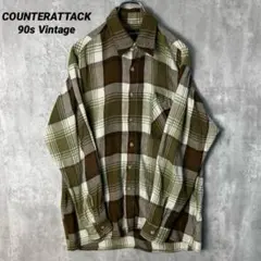 T-2603 90s COUNTERATTACK ネルシャツ チェックM カーキ