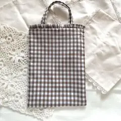 no 483 ハンドメイド 布バッグ フリル ぺたんこバッグ  ギンガムチェック