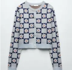 ZARA フラワージャカードニットカーディガン