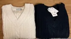 ユニクロ ケーブルニット オフホワイト ネイビー　M ２枚セット　未使用