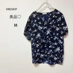 美品♡ドレスキップ　半袖シャツ 花柄ブラウス　チュニック　ネイビー　Mのサムネイル