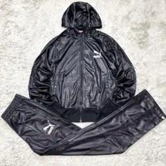 希少✨プーマ PUMA レザー調 Y2K ジャージ 上下 セットアップ 黒 M