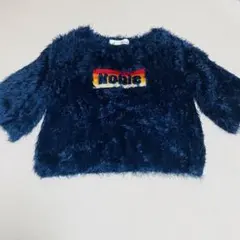 リリーブラウン シャギーニット 五分袖 クルーネック ロゴ刺繍 ショート丈