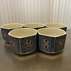 有田焼　青い花柄の角型小鉢　5個セット