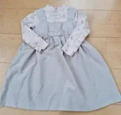 グレーのリボン付き長袖ワンピース 90