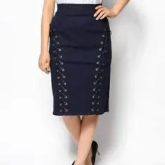 ジュエティ レースアップ ペンシルスカート 黒