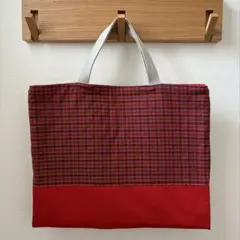 レッスンバッグ　赤チェック