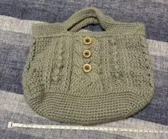 手作り編み物バッグ 鞄 グレー