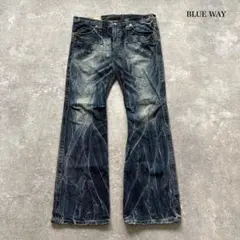 【BLUE WAY】 ブルーウェイ 鬼ヒゲ フレアデニムパンツ ジーンズ Y2K