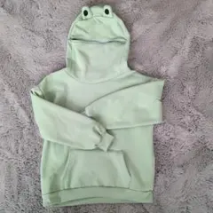 カエルフード付きミントグリーントレーナー