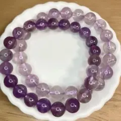 ラビットヘアアメジスト、ラベンダーアメジストブレスレットセット8、9ミリ内径16